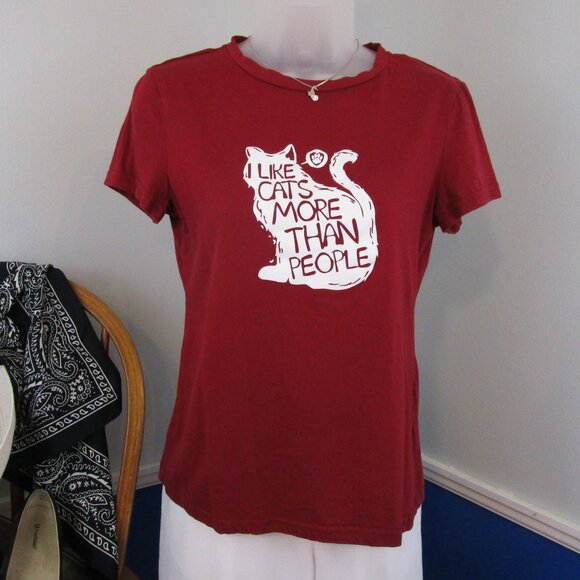 Dark Red Cotton Cat Lovers Graphic T-Shirt - Picture 1 of 9